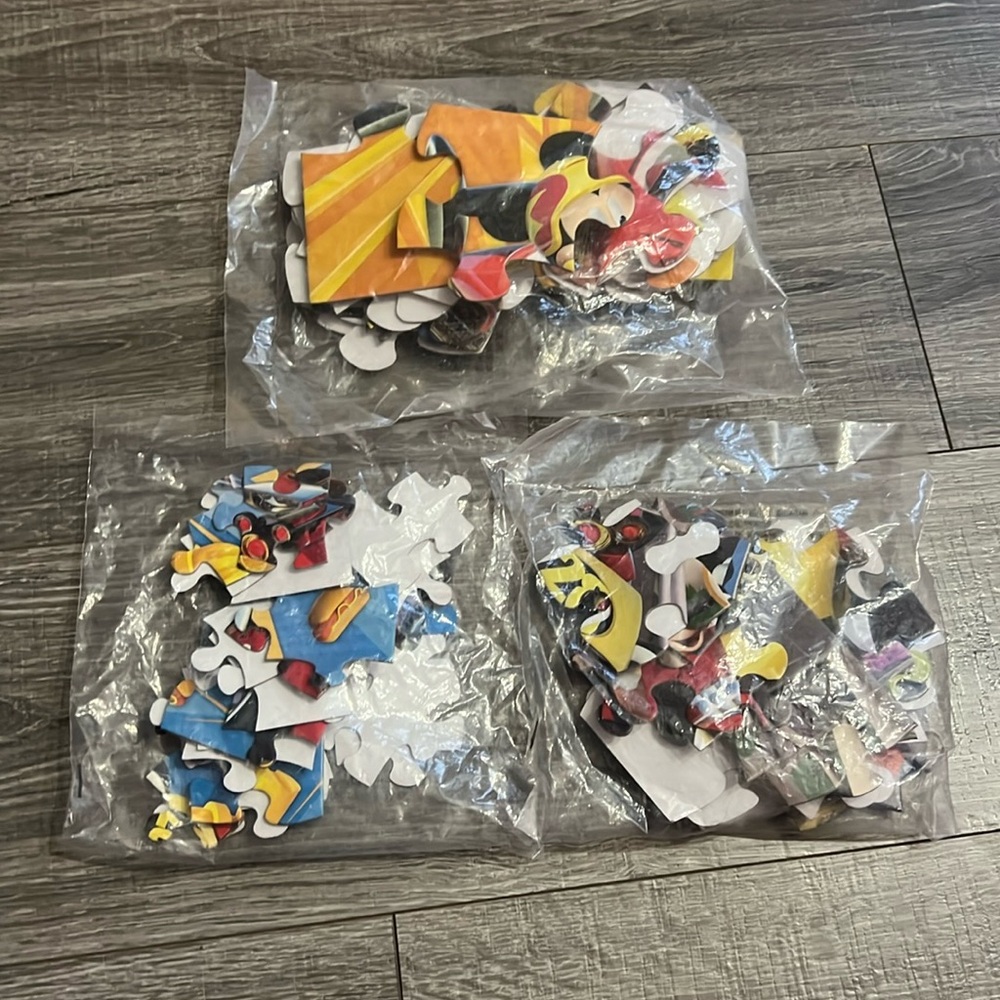 NEW IN PACKAGES 3 Disney Mickey Mouse Puzzles 2.5" 3" and 4" Cardboard
